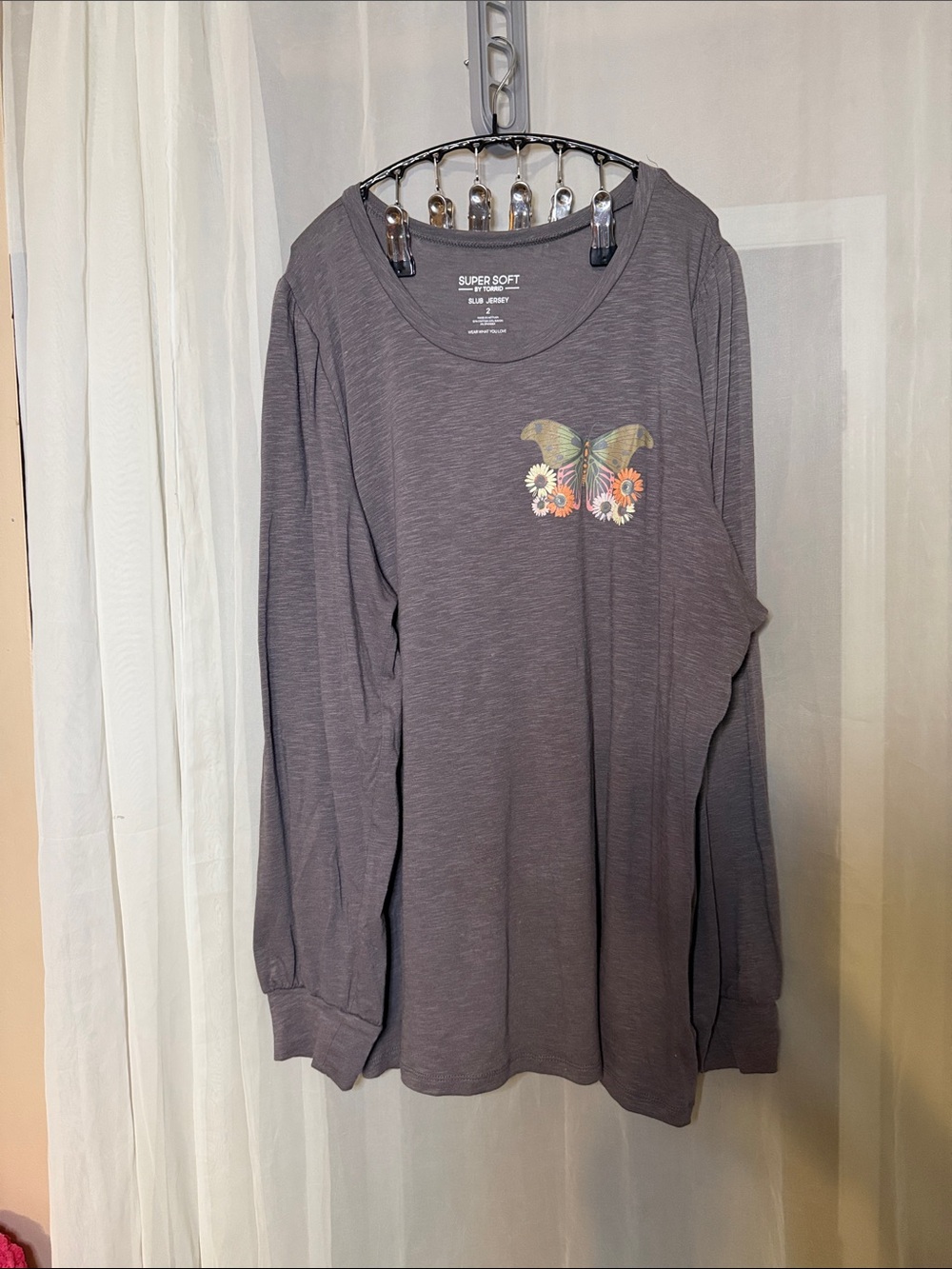 Torrid Heather Gray Slub Tee with Colorful Butterfly Graphic